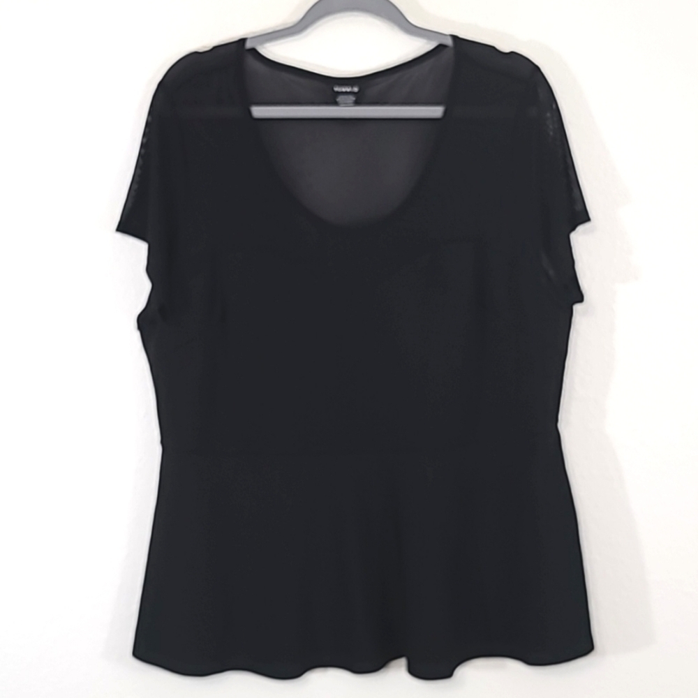 TORRID Black Semi-Sheer Short Sleeve Peplum Top, size 2